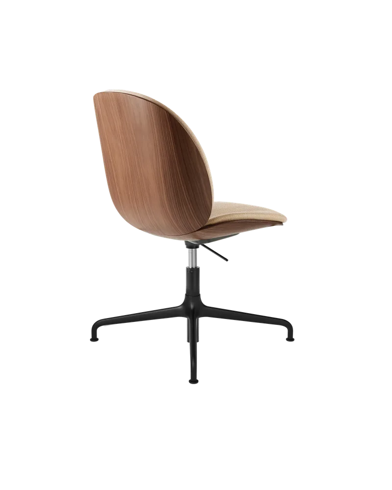 Beetle Meeting Chair, 3D Veneer & Front Upholstered by GUBI in Flair Special FR, Dedar (134, Standard), American Walnut Semi Matt Lacquered, Height adjustable 4-star base, Matt Black – product photo 2 of 5