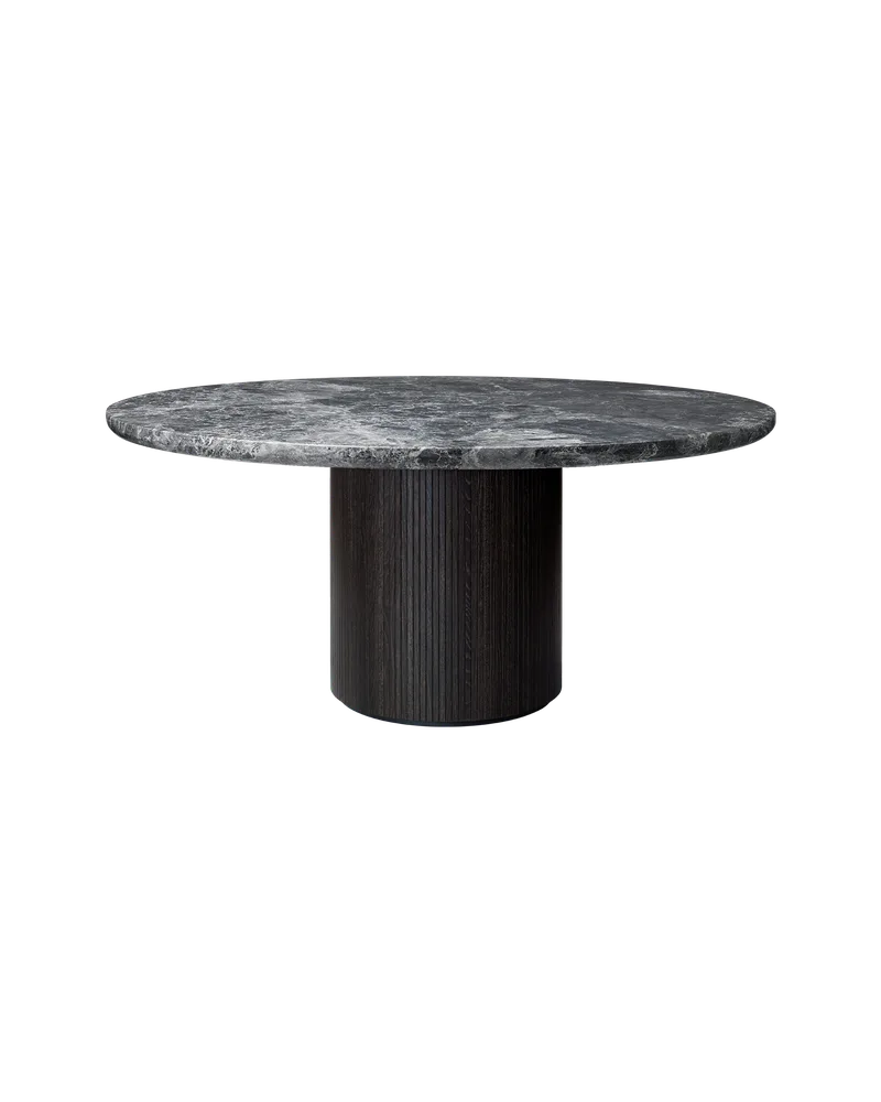 Moon Dining Table, Round von GUBI in Grey Emperador Marble, Brown/Black Stained Veneer Oak Lacquered, Ø150 cm – Produktfoto
