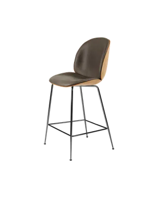 Beetle Counter Chair, 3D Veneer & Front Upholstered by GUBI in Oak Semi Matt Lacquered, Black Chrome, Soft Leather, GUBI (Gray, Standard) – product photo 4 of 4