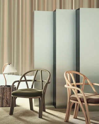 Bistra Lounge Chair by GUBI in Fustagno, GUBI (003, Standard), Olive Stained Rattan – interior photo 3 of 7