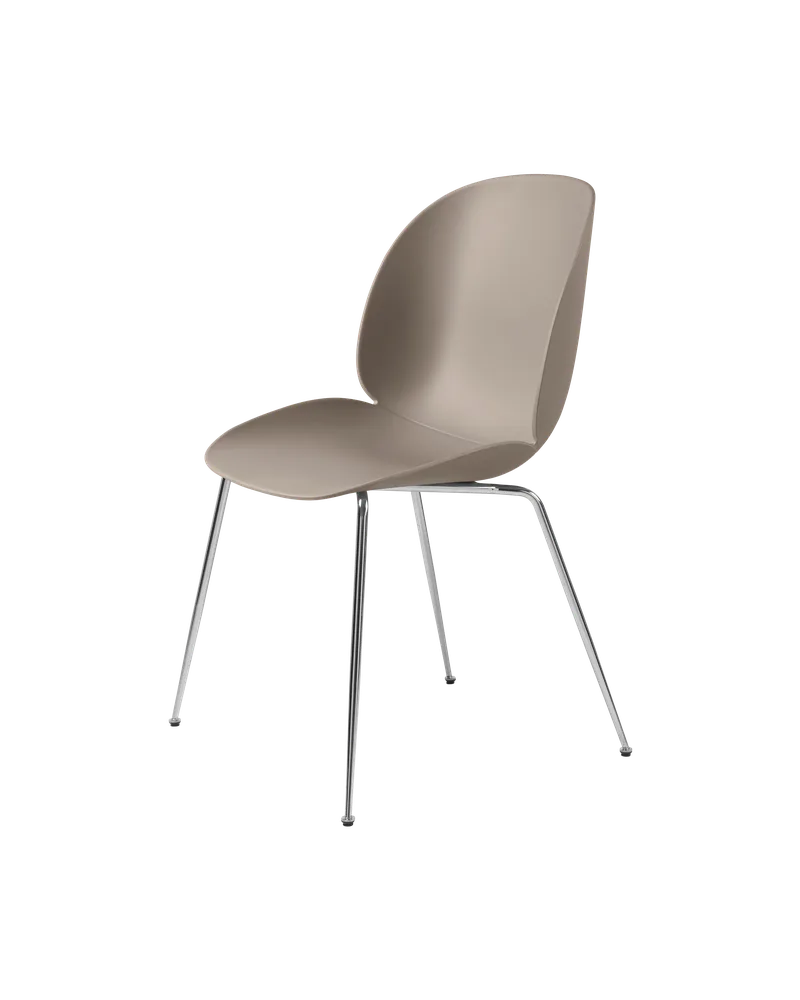 Beetle Dining Chair, Un-Upholstered van GUBI in New Beige, Conic base, Chrome – productfoto 3 van 3