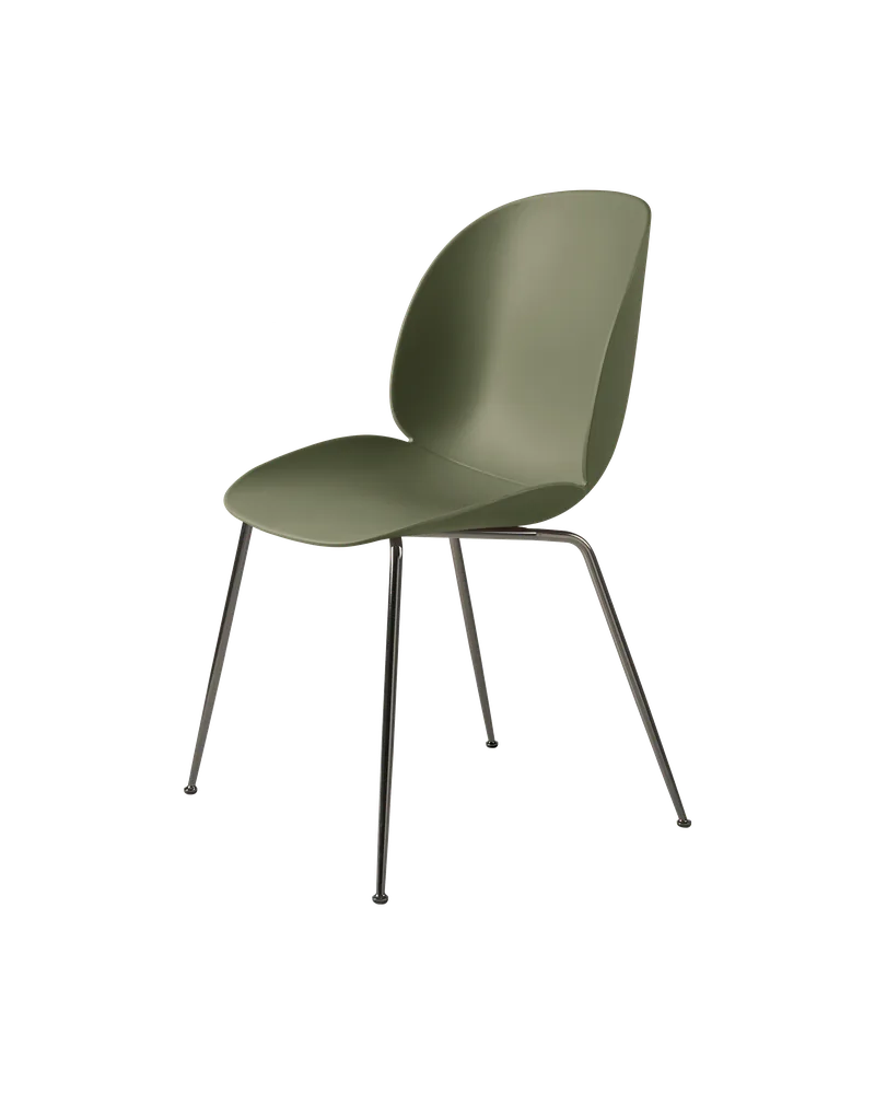 Beetle Dining Chair, Un-Upholstered by GUBI in Fern Green, Conic base, Black Chrome – product photo 3 of 3