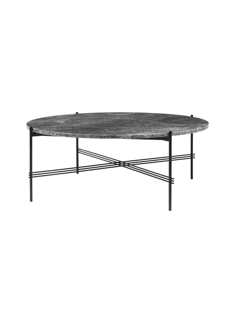 TS Coffee Table, Round van GUBI in Grey Emperador Marble, Black base, Ø105 cm – productfoto