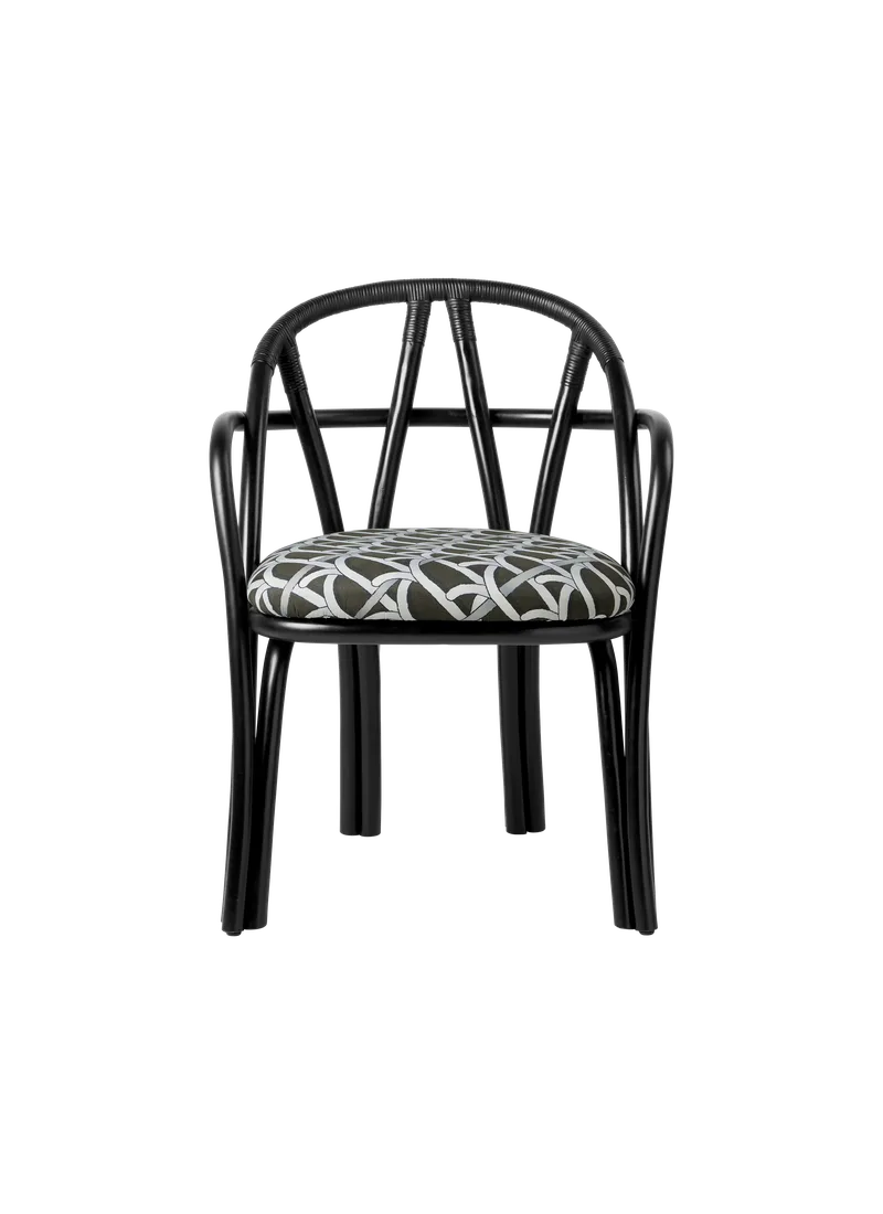 Bistra Dining Armchair by GUBI in Reales Pattern, GUBI (003, Standard), Ebony Painted Rattan – product photo 1 of 7
