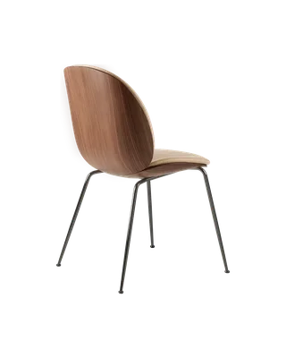 Beetle Dining Chair, 3D Veneer & Front Upholstered by GUBI in Flair Special FR, Dedar (134, Standard), Black Chrome, American Walnut Semi Matt Lacquered, GLOBAL – product photo 2 of 8