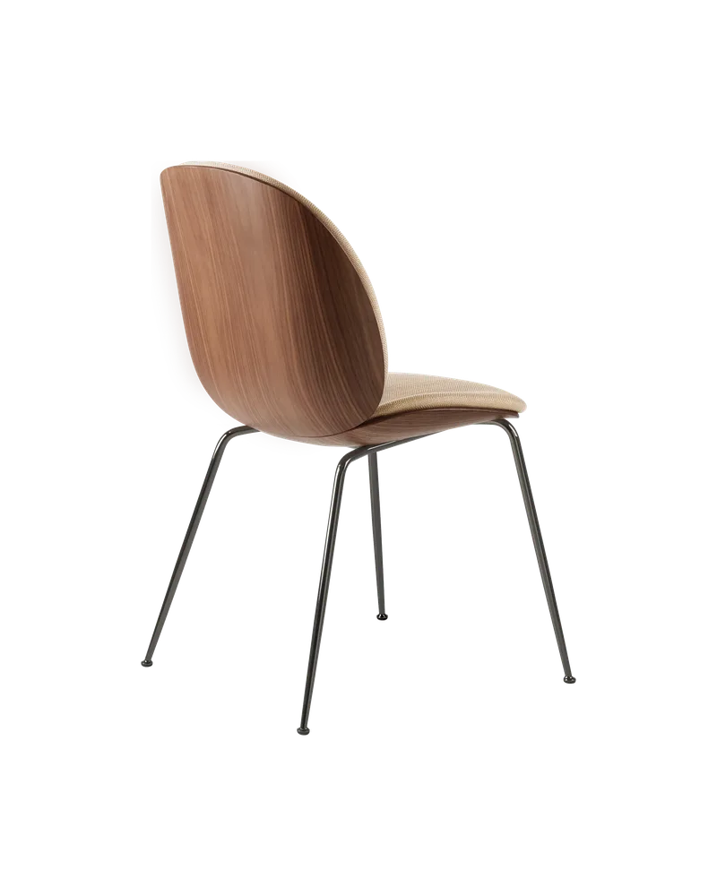 Beetle Dining Chair, 3D Veneer & Front Upholstered by GUBI in Flair Special FR, Dedar (134, Standard), Black Chrome, American Walnut Semi Matt Lacquered, GLOBAL – product photo 2 of 8