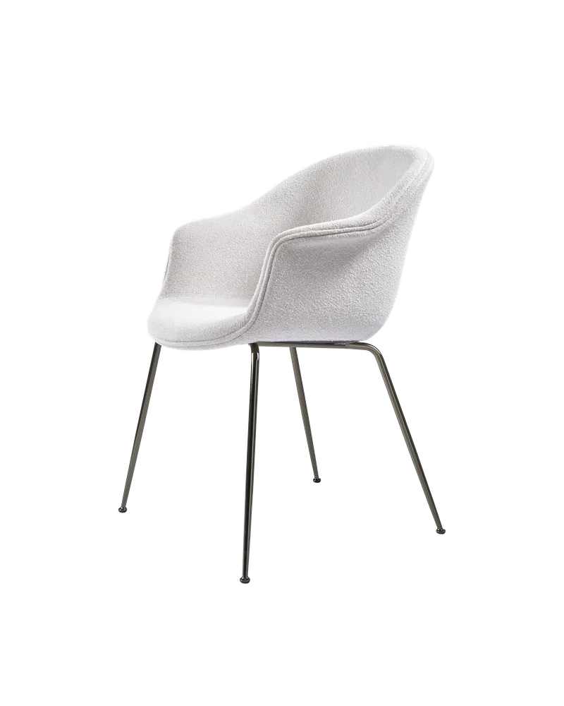 Bat Dining Chair, Fully Upholstered by GUBI in Light Bouclé, GUBI (001, Standard), Conic base, Black Chrome – product photo 1 of 4
