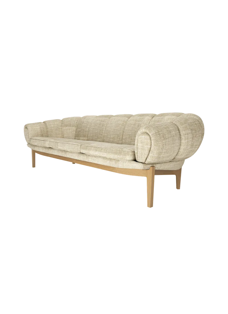 Croissant Sofa, 3-seater von GUBI in Smilla, Dedar (002, Standard), Solid Oak (Oiled), 3 seater – Produktfoto