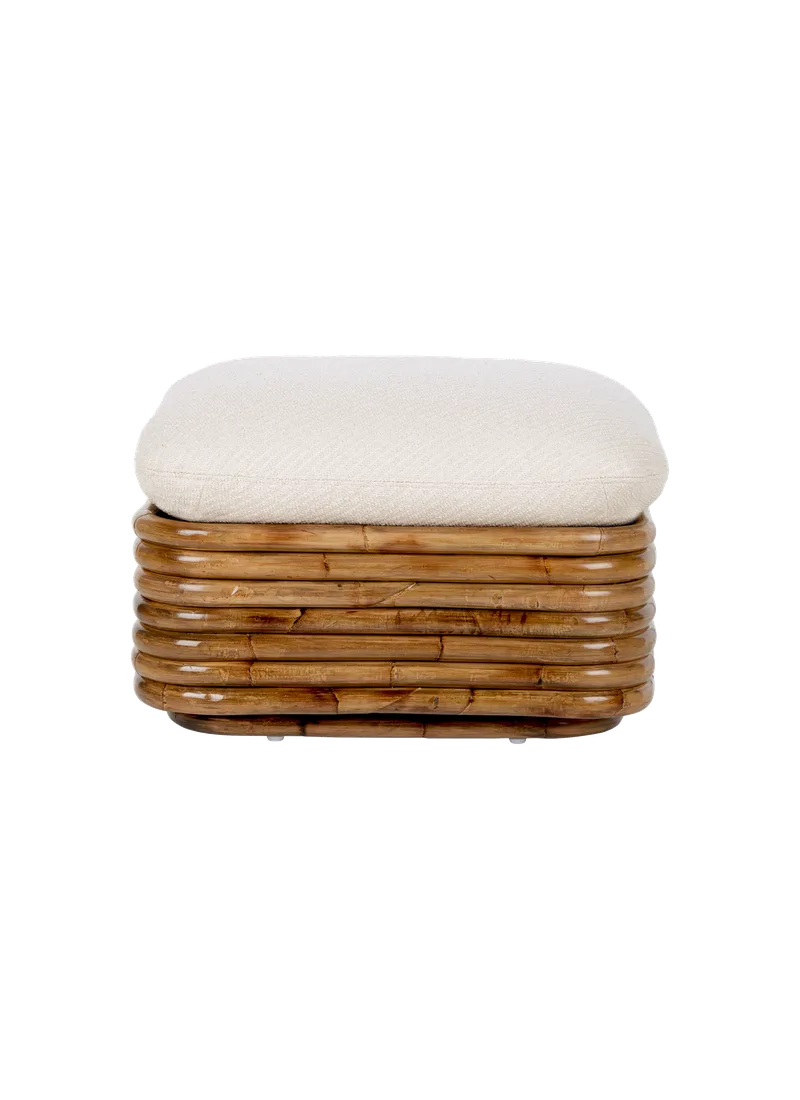 Bohemian 72 Ottoman by GUBI in Lupo Special Diagonal Bouclé, Dedar (007, Standard), Rattan – product photo 1 of 3