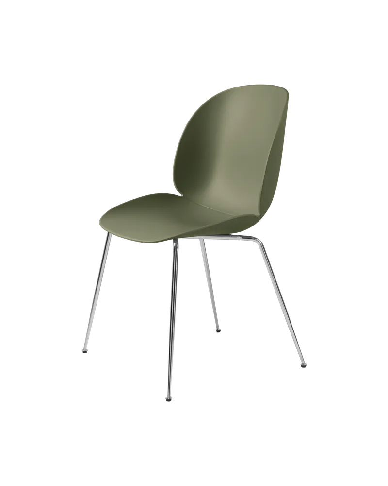 Beetle Dining Chair, Un-Upholstered by GUBI in Fern Green, Conic base, Chrome – product photo 3 of 3