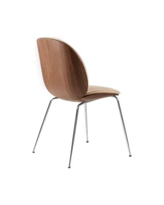 Beetle Dining Chair, 3D Veneer & Front Upholstered by GUBI in Flair Special FR, Dedar (134, Standard), Chrome, American Walnut Semi Matt Lacquered, EU – product photo 2 of 3