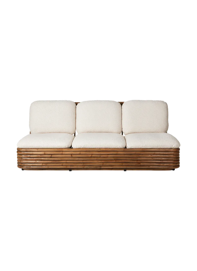 Bohemian 72 Sofa by GUBI in Lupo Special Diagonal Bouclé, Dedar (007, Standard), Rattan, 3 seater – product photo 1 of 6