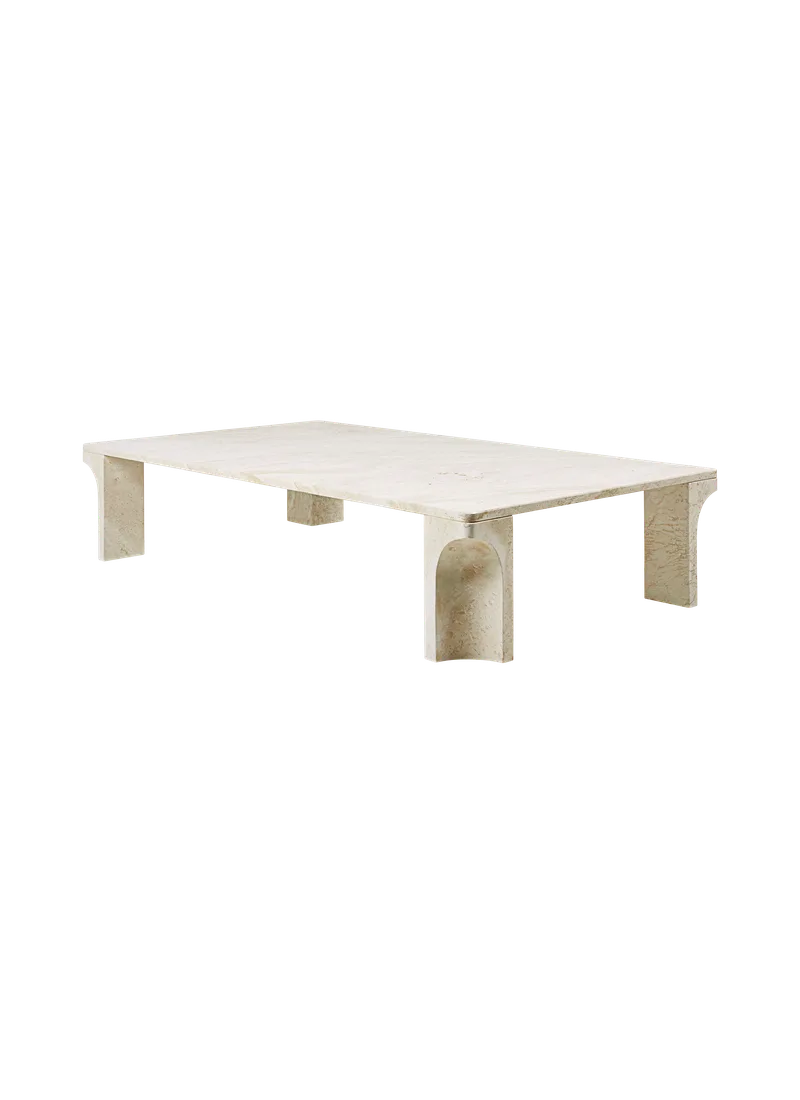 Doric Coffee Tables by GUBI in Neutral White Travertine, Neutral White Travertine, 140 × 80 cm – product photo