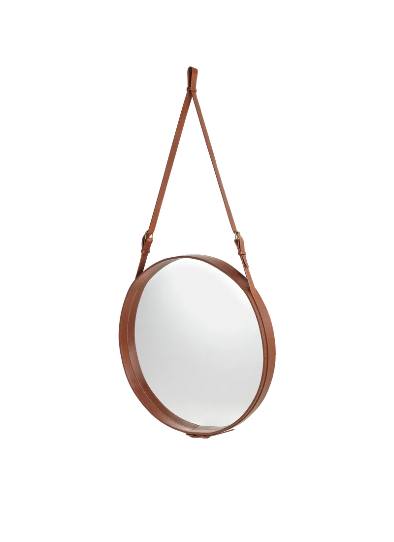 Adnet Wall Mirror, Circular by GUBI in Tan Leather, Ø70 cm – product photo 2 of 3