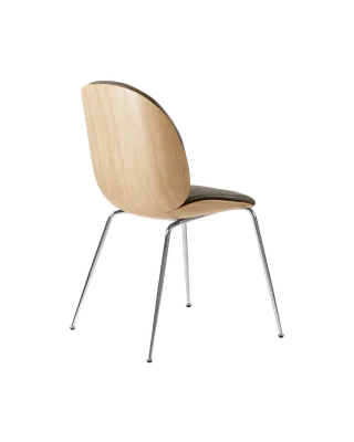 Beetle Dining Chair, 3D Veneer & Front Upholstered by GUBI in Soft Leather, GUBI (Gray, Standard), Chrome, Oak Semi Matt Lacquered, EU – product photo 2 of 3
