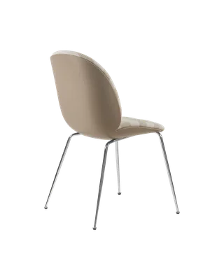 Beetle Dining Chair, Front Upholstered von GUBI in Kvadrat Sahco, Acca Stripe 0131, Chrome, New Beige – Produktfoto 2 von 5