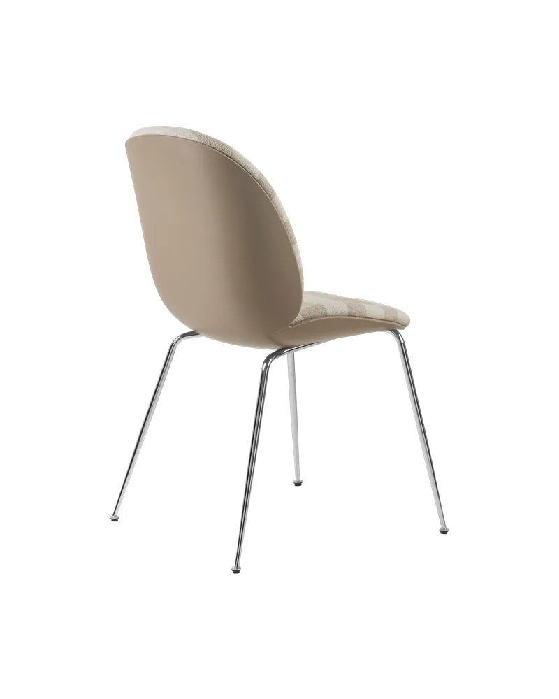 Beetle Dining Chair, Front Upholstered von GUBI in Kvadrat Sahco, Acca Stripe 0131, Chrome, New Beige – Produktfoto 2 von 5