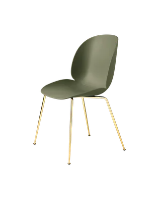 Beetle Dining Chair, Un-Upholstered by GUBI in Fern Green, Conic base, Brass Semi Matt – product photo 3 of 3
