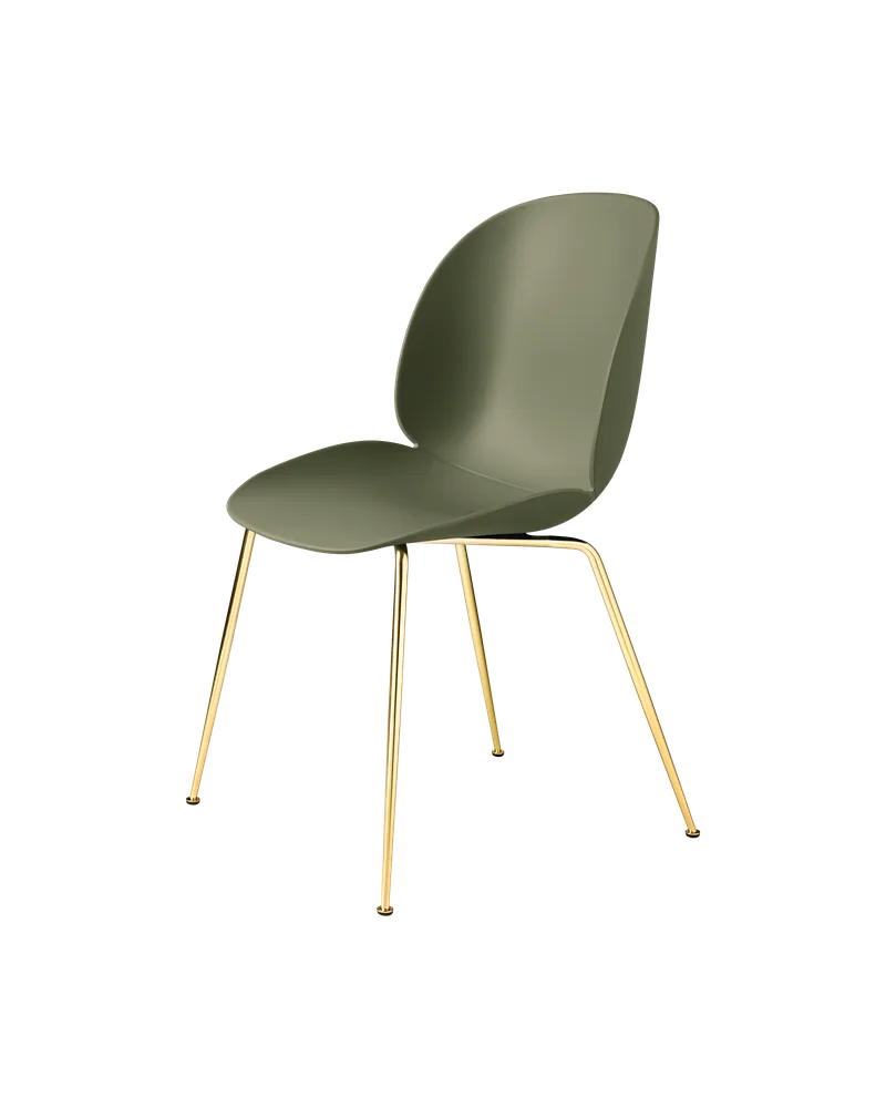 Beetle Dining Chair, Un-Upholstered by GUBI in Fern Green, Conic base, Brass Semi Matt – product photo 3 of 3
