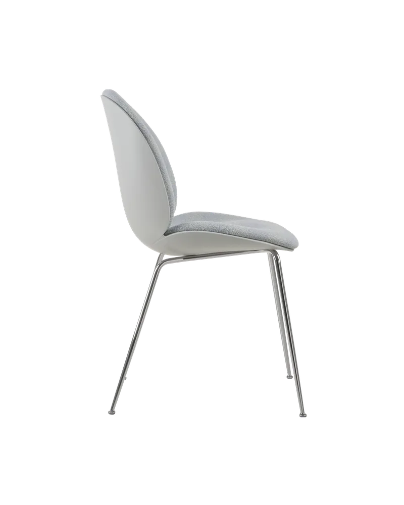 Beetle Dining Chair, Front Upholstered von GUBI in Kvadrat Sahco, Acca Stripe 0731, Chrome, Lunar Gray – Produktfoto 3 von 5