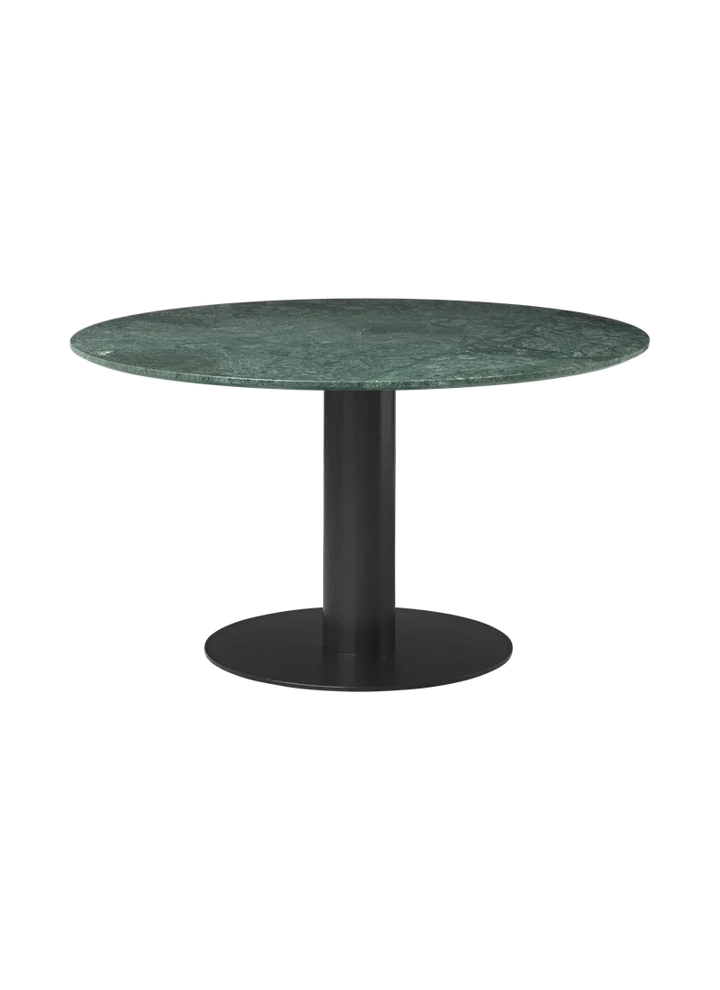 GUBI 2.0 Dining Table, Round by GUBI in Green Guatemala Marble, Ø130 cm, Black base – product photo