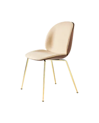 Beetle Dining Chair, 3D Veneer & Front Upholstered by GUBI in Flair Special FR, Dedar (134, Standard), Brass Semi Matt, American Walnut Semi Matt Lacquered, EU – product photo 3 of 3