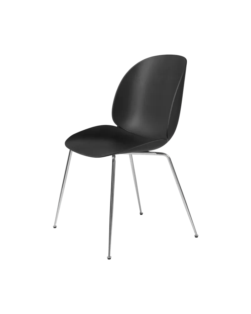 Beetle Dining Chair, Un-Upholstered van GUBI in Black, Conic base, Chrome – productfoto 3 van 3