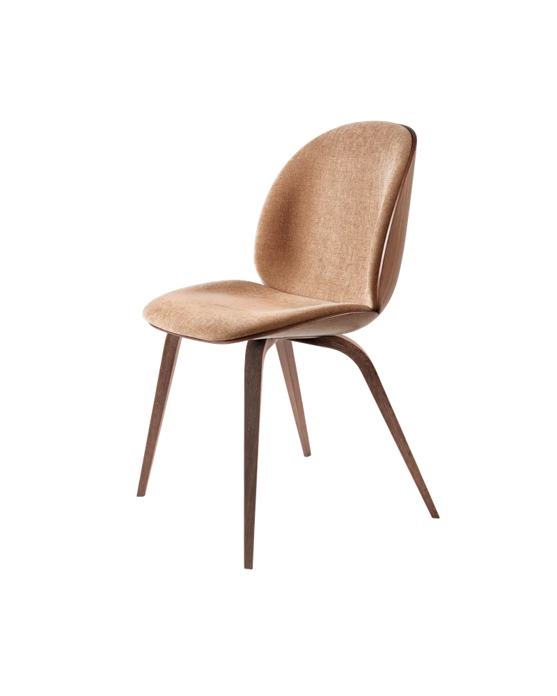 Beetle Dining Chair, 3D Veneer & Front Upholstered by GUBI in Belsuede Special FR, Dedar (132, Standard), American Walnut, American Walnut Semi Matt Lacquered, EU – product photo 3 of 3