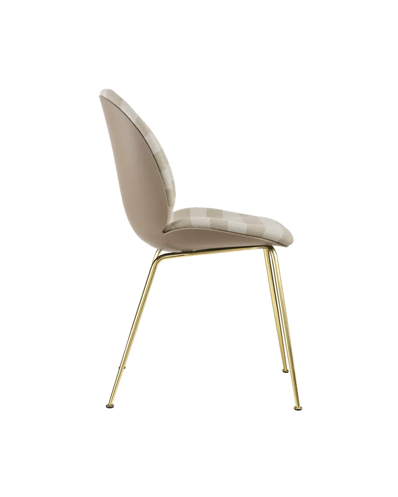 Beetle Dining Chair, Front Upholstered by GUBI in Kvadrat Sahco, Acca Stripe 0131, Brass Semi Matt, New Beige – product photo 2 of 5