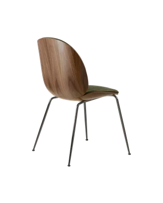 Beetle Dining Chair, 3D Veneer & Front Upholstered by GUBI in Soft Leather, GUBI (Army, Standard), Black Chrome, American Walnut Semi Matt Lacquered, EU – product photo 3 of 5