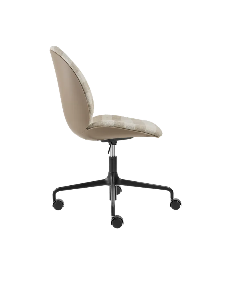 Beetle Meeting Chair, 3D Veneer & Front Upholstered by GUBI in Kvadrat Sahco, Acca Stripe 0131, New Beige, Height adjustable 4-star base w. castors, Matt Black – product photo 2 of 5