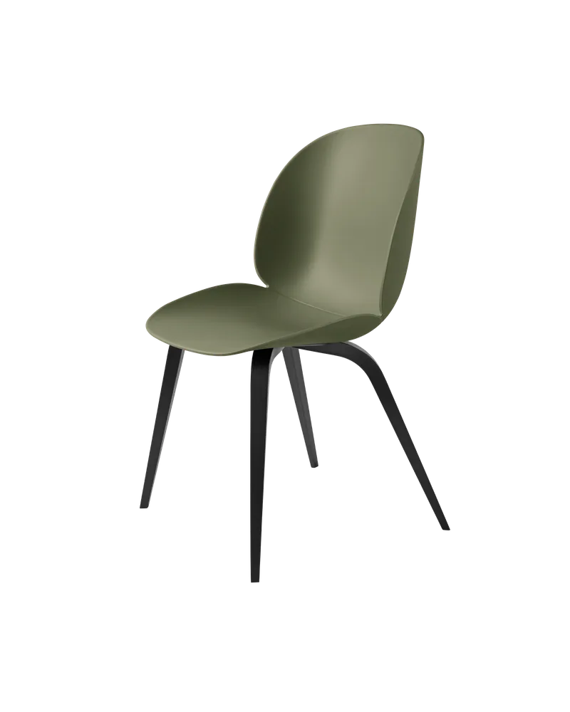 Beetle Dining Chair, Un-Upholstered van GUBI in Fern Green, Wood base, Black Stained Beech – productfoto 3 van 3