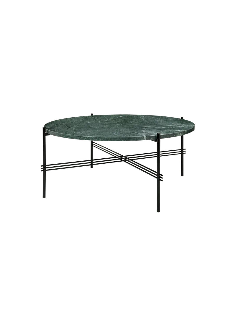 TS Coffee Table, Round von GUBI in Green Guatemala Marble, Black base, Ø80 cm – Produktfoto