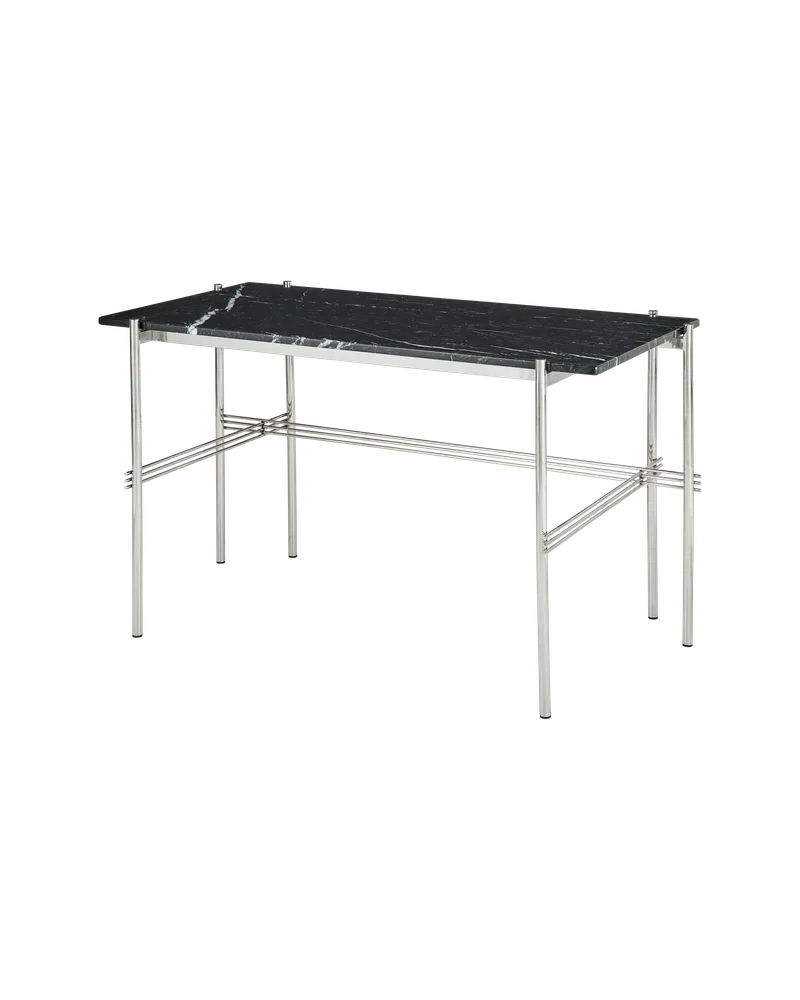 TS Desk van GUBI in Black Marquina Marble, Polished Steel, 120 × 60 cm – productfoto