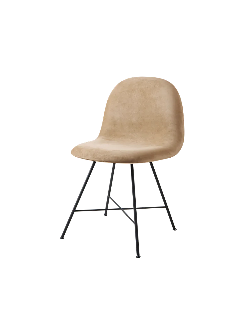 GUBI 3D Dining Chair, Front Upholstered by GUBI in Chamois, GUBI (1715 Elefant, Standard), Center base – product photo