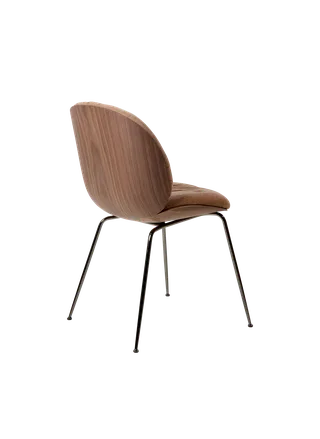 Beetle Soft Dining Chair, Front Upholstered by GUBI in Belsuede Special FR, Dedar (132, Standard), American Walnut Semi Matt Lacquered, Black Chrome – product photo 1 of 7