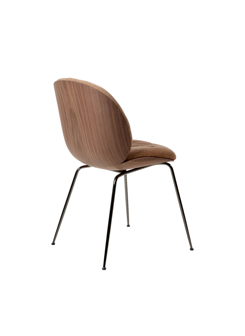Beetle Soft Dining Chair, Front Upholstered by GUBI in Belsuede Special FR, Dedar (132, Standard), American Walnut Semi Matt Lacquered, Black Chrome – product photo 1 of 7