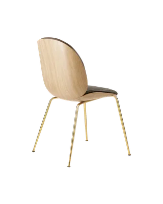 Beetle Dining Chair, 3D Veneer & Front Upholstered by GUBI in Soft Leather, GUBI (Gray, Standard), Brass Semi Matt, Oak Semi Matt Lacquered, EU – product photo 2 of 3