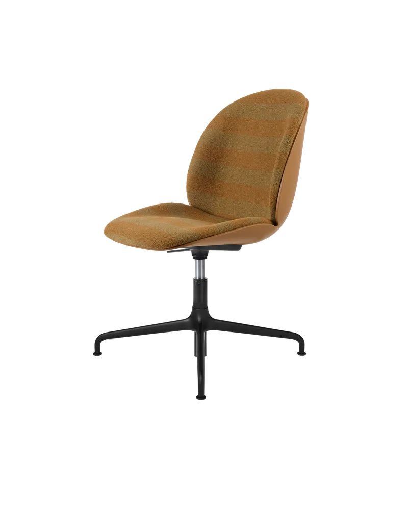 Beetle Meeting Chair, 3D Veneer & Front Upholstered by GUBI in Kvadrat Sahco, Acca Stripe 0331, Amber Brown, Height adjustable 4-star base, Matt Black – product photo 5 of 5