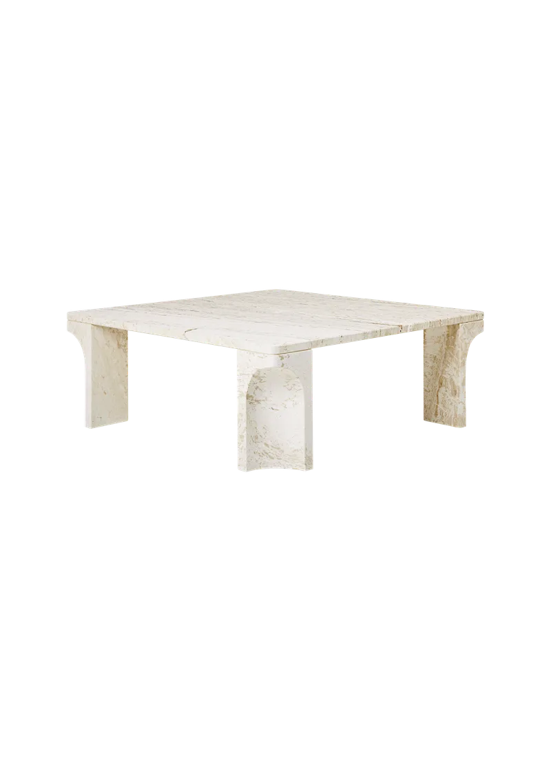 Doric Coffee Tables by GUBI in Neutral White Travertine, Neutral White Travertine, 80 × 80 cm – product photo