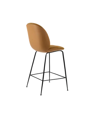 Beetle Counter Chair, 3D Veneer & Front Upholstered von GUBI in Amber Brown, Matt Black, Kvadrat Sahco, Acca Stripe 0331 – Produktfoto 3 von 4