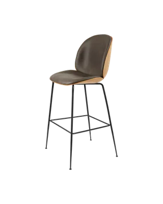 Beetle Bar Chair, 3D Veneer & Front Upholstered by GUBI in Soft Leather, GUBI (Gray, Standard), Oak Semi Matt Lacquered, Matt Black – product photo 2 of 2