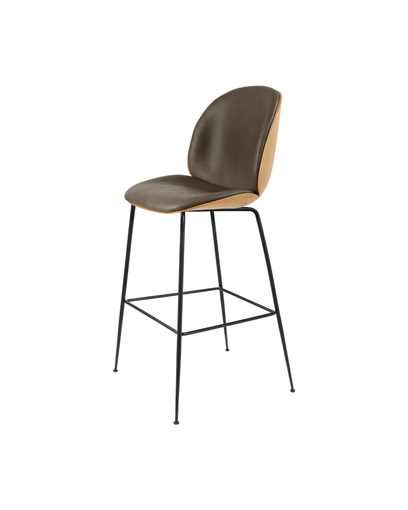 Beetle Bar Chair, 3D Veneer & Front Upholstered by GUBI in Soft Leather, GUBI (Gray, Standard), Oak Semi Matt Lacquered, Matt Black – product photo 2 of 2