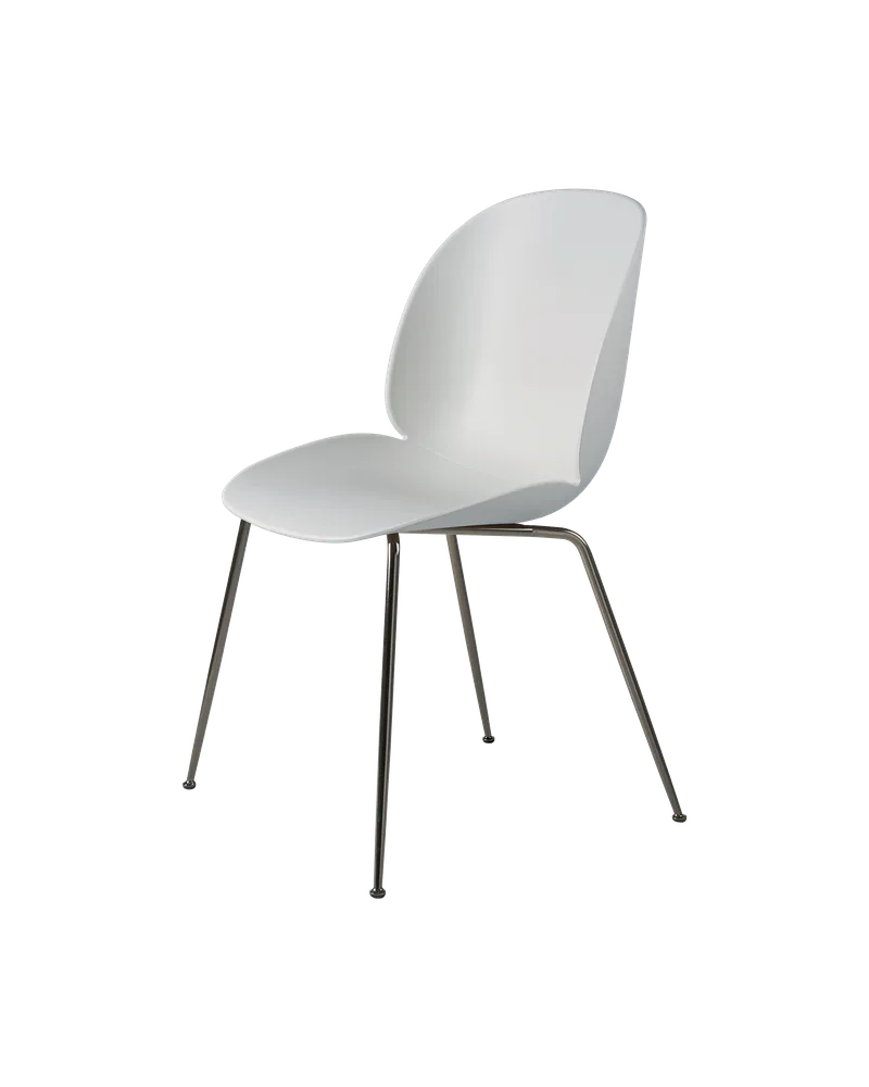 Beetle Dining Chair, Un-Upholstered van GUBI in Lunar Gray, Conic base, Black Chrome – productfoto 3 van 3