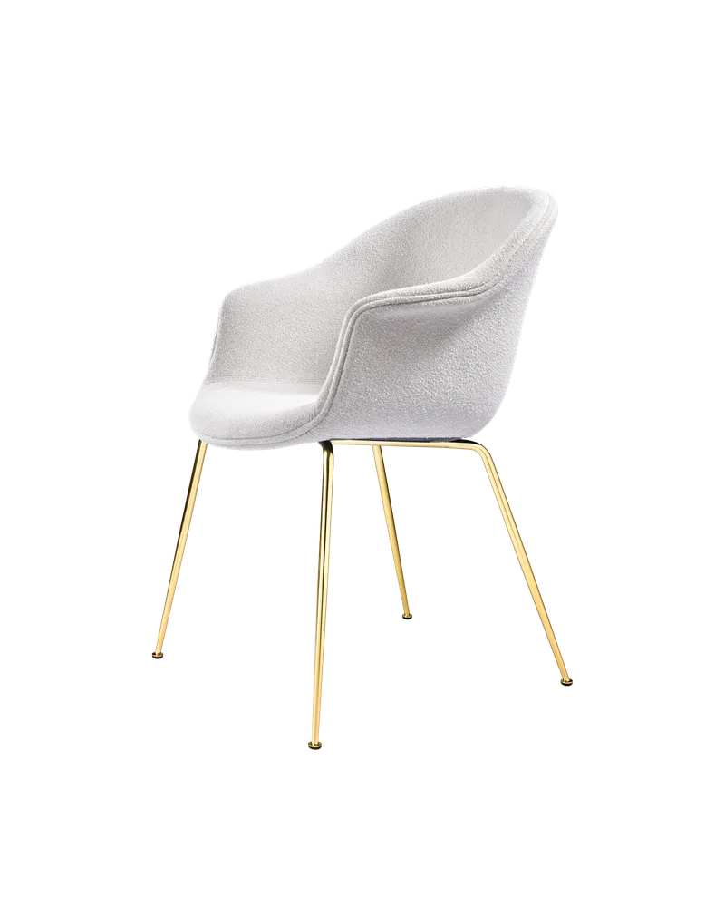 Bat Dining Chair, Fully Upholstered by GUBI in Light Bouclé, GUBI (001, Standard), Conic base, Brass Semi Matt – product photo 1 of 4