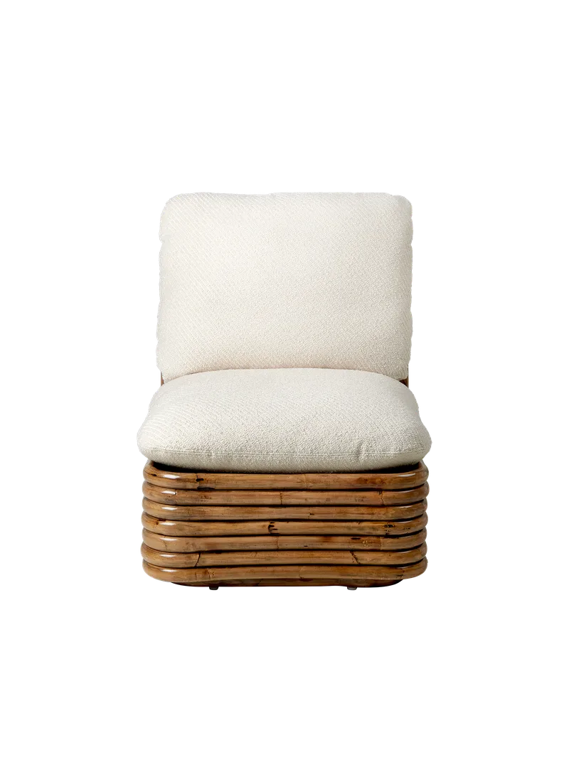 Bohemian 72 Lounge Chair von GUBI in Lupo Special Diagonal Bouclé, Dedar (007, Standard), Rattan – Produktfoto 1 von 5