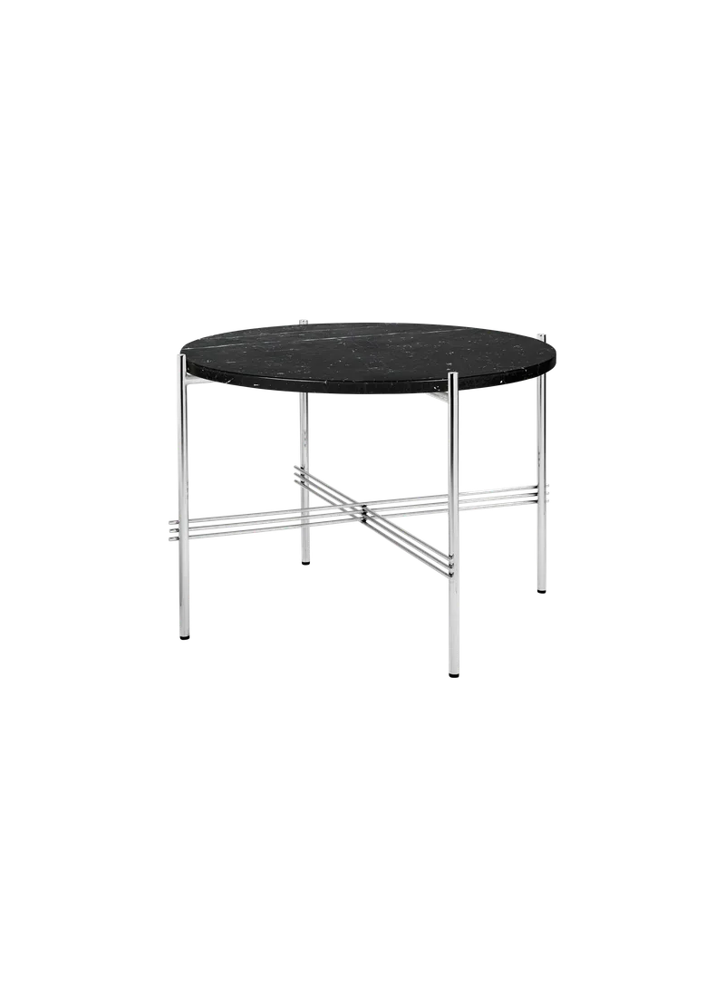 TS Coffee Table, Round van GUBI in Black Marquina Marble, Polished Steel, Ø55 cm – productfoto