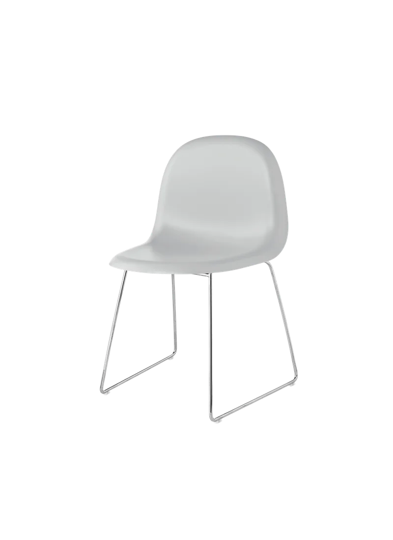 GUBI 3D Dining Chair, Un-Upholstered by GUBI in Lunar Gray, Polished Stainless Steel, Sledge base – product photo