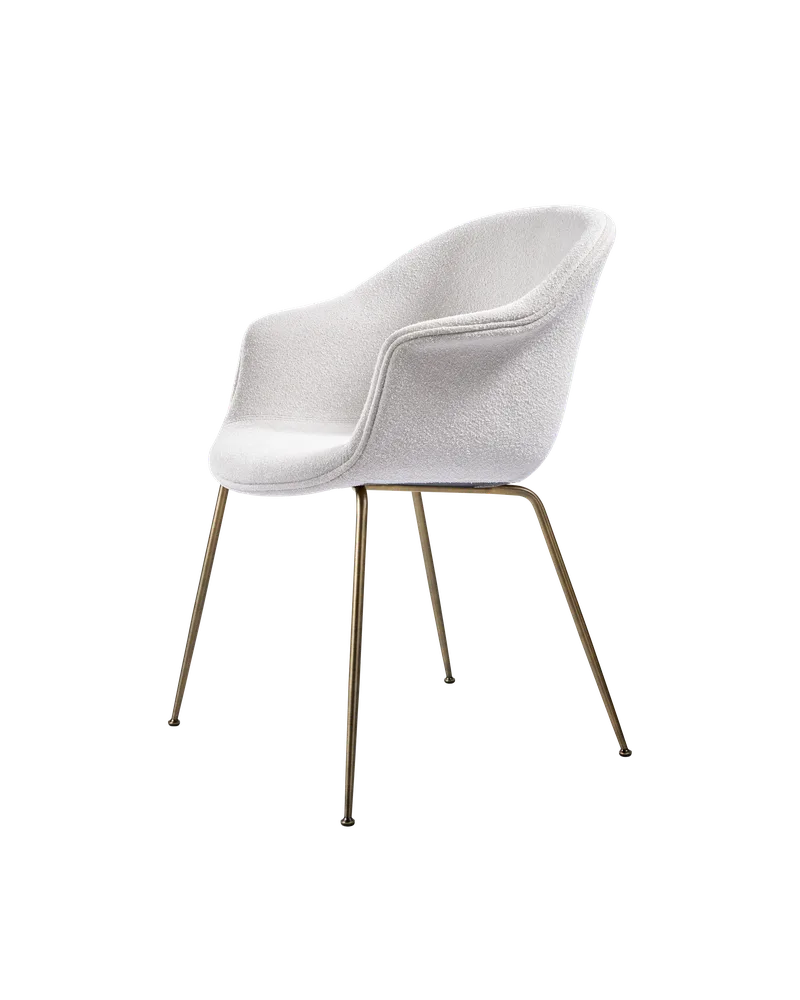 Bat Dining Chair, Fully Upholstered by GUBI in Light Bouclé, GUBI (001, Standard), Conic base, Antique Brass – product photo 4 of 4