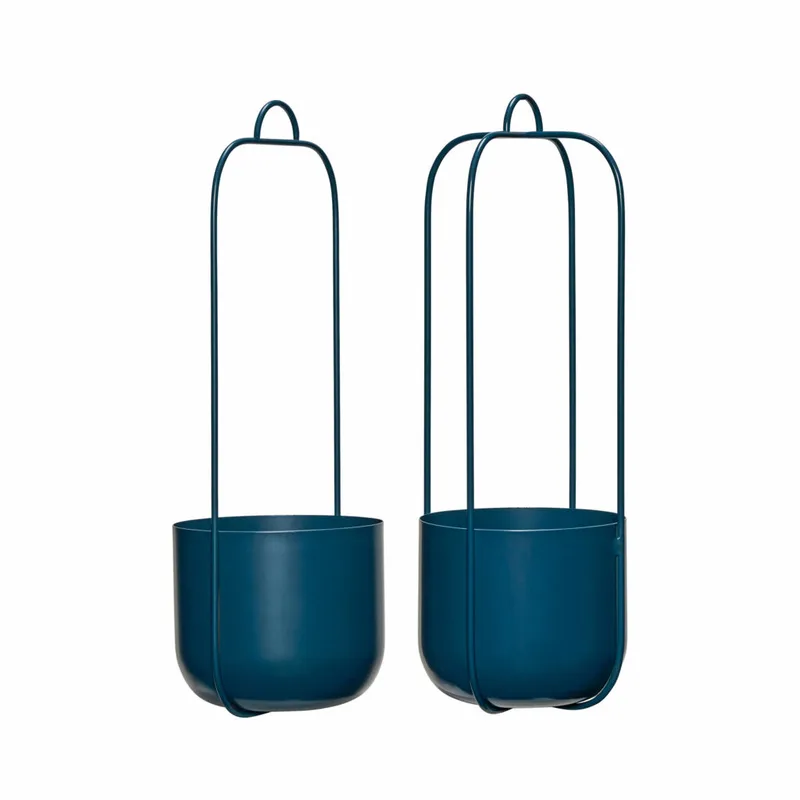 Lotus Hanging Pots Petrol (set of 2) van Hübsch – productfoto